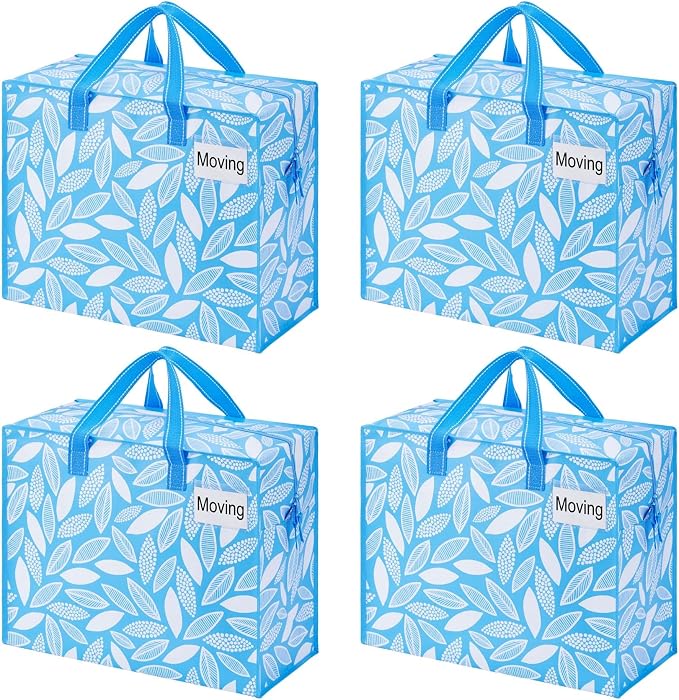 VENO 4 Pack Heavy Duty Moving Bags, Storage Bags, Packing Supplies, Top Zipper, Storage Totes for Camping, Clothes, Bedding, Comforters, Pillows (13 Gallon,Spring Breeze, 4 Pack)