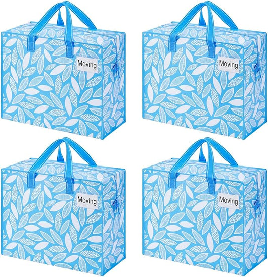 VENO 4 Pack Heavy Duty Moving Bags, Storage Bags, Packing Supplies, Top Zipper, Storage Totes for Camping, Clothes, Bedding, Comforters, Pillows (13 Gallon,Spring Breeze, 4 Pack)