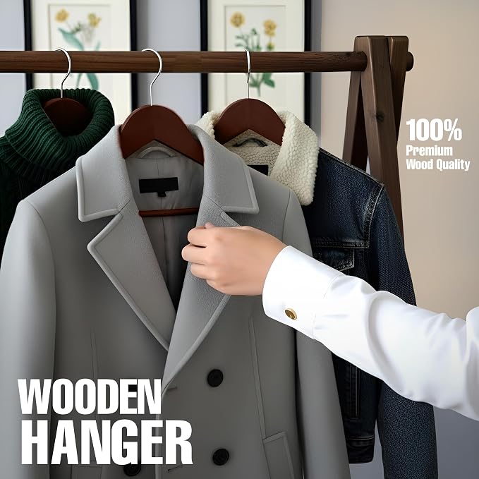 Utopia Home Premium Wooden Hangers 20 Pack - Durable & Slim Coat Hanger - Suit Hanger with 360-Degree Rotatable Hook - Wood Hangers with Shoulder Grooves (Brown Color)