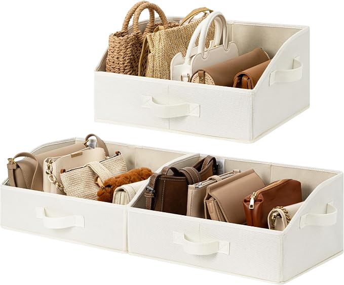 GRANNY SAYS Purse Organizer for Closet, Trapezoid Storage Bins, Closet Organizers and Storage, Decorative Storage Baskets for Shelves, Clothes, Toys, Towels, Pearl White, 3-Pack