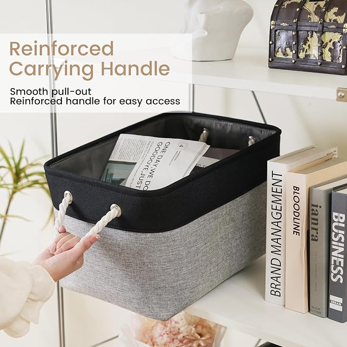 Large Storage Baskets- 15x11x10 inch Storage Bins for Shelves and Closet Organizing, Foldable Fabric Bin for Home Organization Clothes and Laundry (6-Pack, Black&Gray)