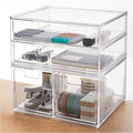 STORi Stackable Desk Organizer Drawers, Clear Pen Pencil Makeup Brush Holder for Desktops and Vanities, 4 Multi-size Drawers (Made in USA)