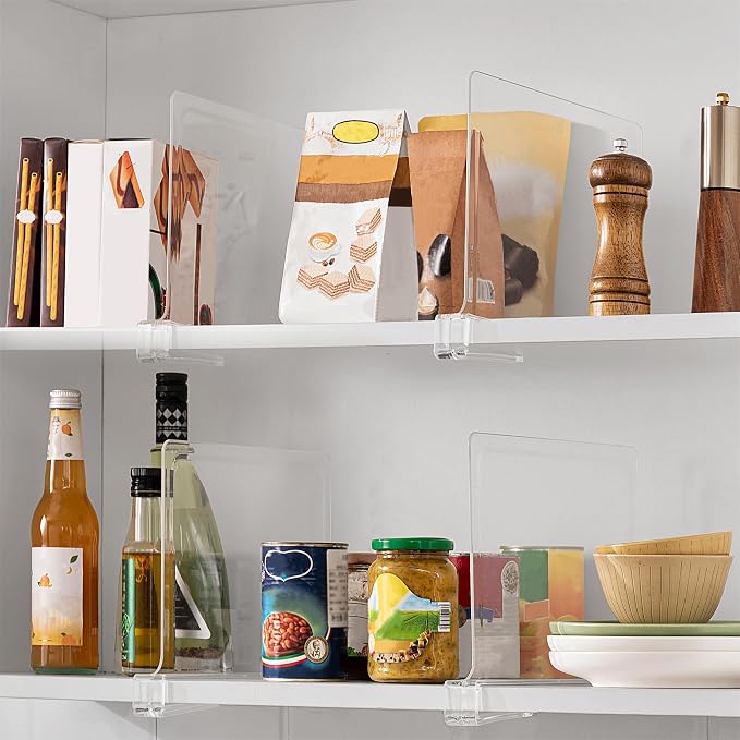 4 Pack 12 Inches [Extra Tall Version] Clear Shelf Dividers for Organization, Acrylic Closet Shelf Vertical Shelves Organizer for Bedroom, Kitchen and Office