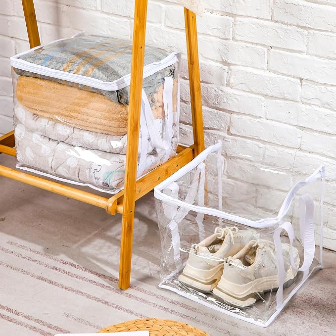16 Pcs Clear Zippered Organizers 12''x12''x12'' Moving Bags with Reinforced Handles Heavy Duty Storage Cube Tote Storage Blanket Bags Bins for Clothes Moving Supplies Linens Shoes Closet Organizer