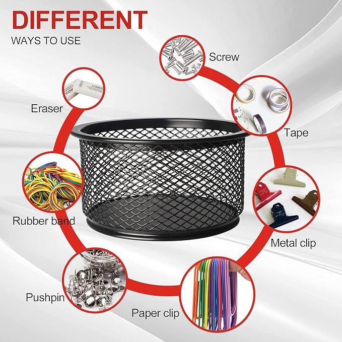 grwanpen®5-Pack Stackable Mesh Desk Organizer Bins - Durable Storage Containers for Paper Clips, Rubber Bands, and Office Supplies, Black
