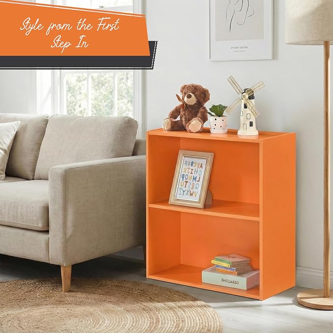 KB Designs - Tony 2-Tier Modern Bookcase with Open Storage Shelves for Kids’ Rooms, Playrooms, or Home Offices – Compact Colorful Bookshelf Organizer
