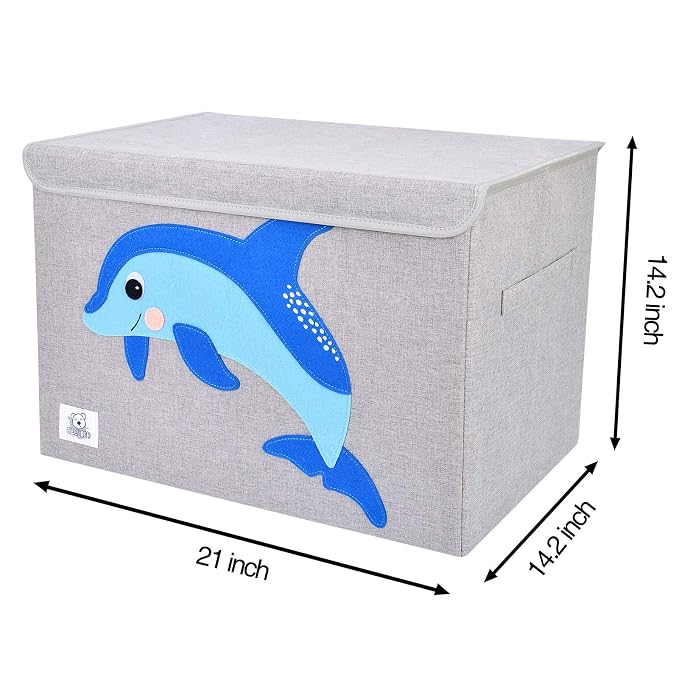 Foldable Large Kids Toy Chest with Flip-Top Lid, Collapsible Fabric Animal Toy Storage Organizer/Bin/Box/Basket/Trunk for Toddler, Children and Baby Nursery (Dolphine)