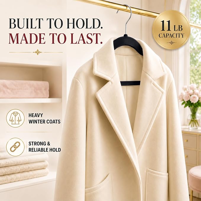 LDC Black Velvet Hangers 100 Pack - Premium Non-Slip Clothes Coat Pants Felt Hanger for Closet - Heavy Duty Space Saving 360° Swivel Hook Hangars – Black