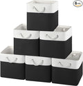 12x12 Storage Cube Bins, 6 Pack Reinforced Bottom Cardboard Foldable Box, Organizer for Closet Shelves, Heavy Home Storage Baskets (White Black)