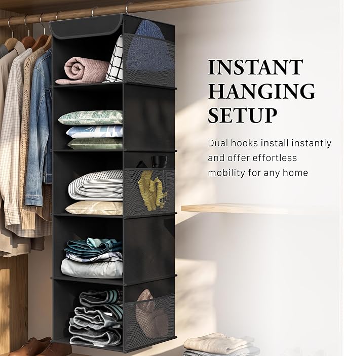 Simple Houseware 5 Shelf Hanging Closet Organizer, Black