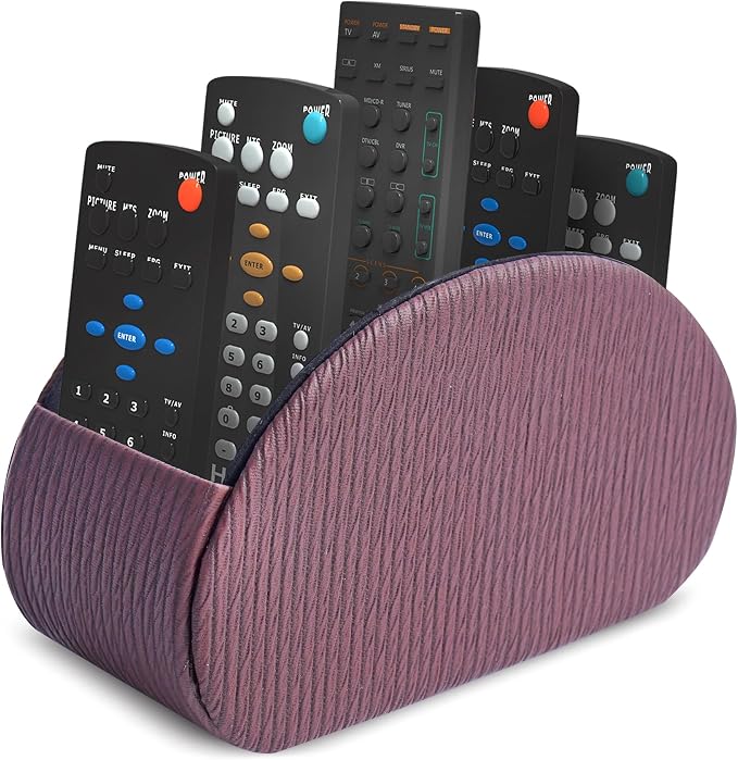 Remote Control Holder, PU Leather Remote Caddy Desktop Organizer with 5 Spacious Compartments for TV Remotes/Media Controllers/Office Supplies (1-Wood Brown