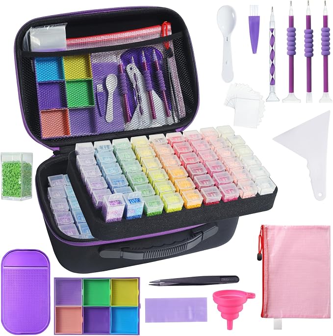 Douorgan Diamond Painting Storage Containers Diamond Painting Accessories and Tools Portable Organizer Shockproof Diamond Art Storage Case Jewelry Beads Storage Box (104 Square Jars)