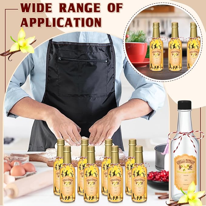 Tioncy 16 Pcs Empty Vanilla Extract Bottles for Homemade Vanilla Jar Glass Bottle with Cap, Shrink Band, Sticker DIY Crafts Wedding Gift Food Storage Canister for Bean(Gold,8.5 oz)