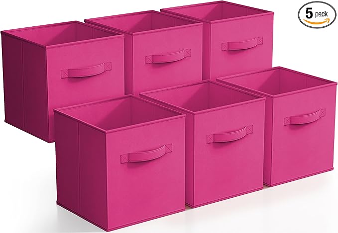 Sorbus Foldable Storage Cubes - 6 Pink Storage Bins for Organizing Pantry, Closet, Shelf, Nursery, Playroom, Toy Box, Cubby - 11 Inch Collapsible Fabric Baskets with Handle