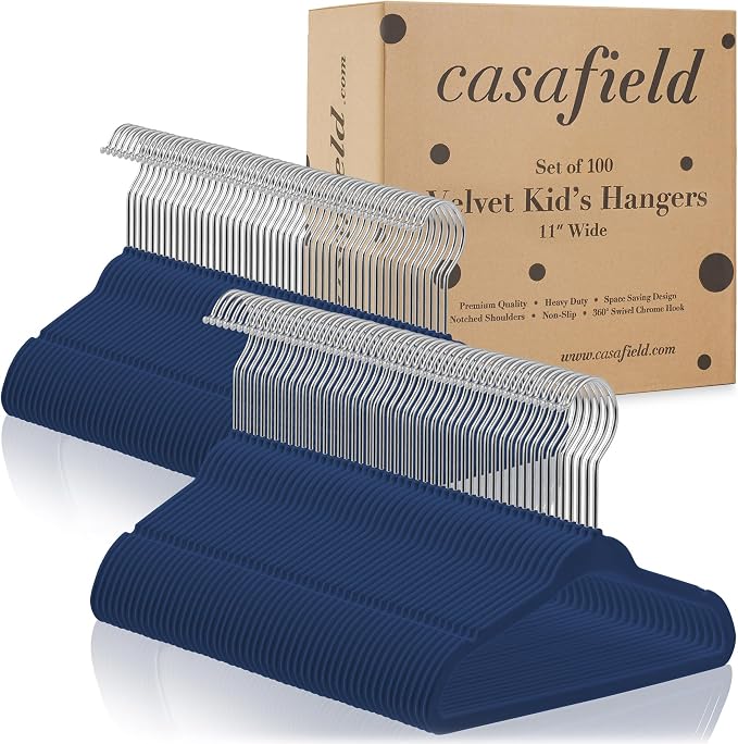 Casafield 100 Velvet Baby Hangers - 11" Size for Infant & Toddler Clothes - Royal Blue