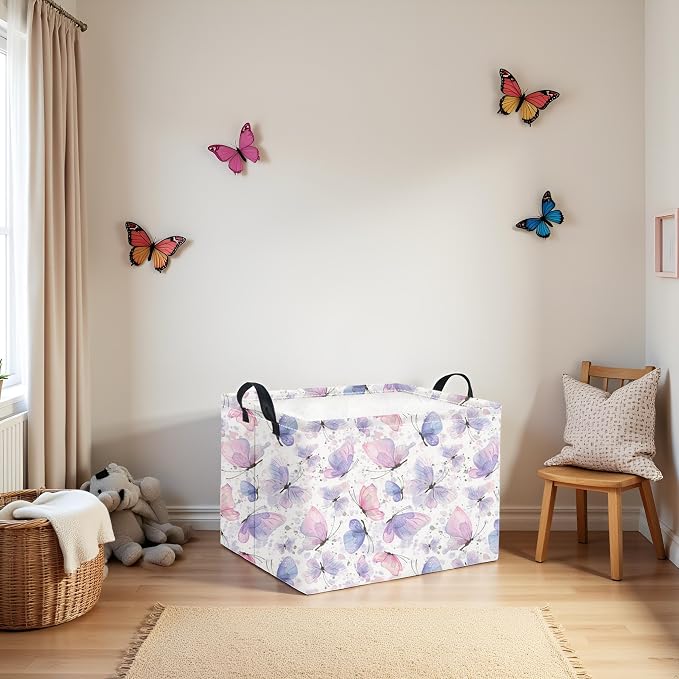 Rectangular Kids Storage Basket for Home Kitchen Girls Cute Storage Bin Organizer Shelf Book Room Decor(Fancy Butterfly)