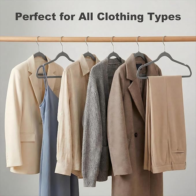 HOUSE DAY Grey Plastic Hangers 100 Pack, Ultra-Thin Heavy Duty Non-Velvet | Hangers with 360° Swivel Hook & Non Slip Notches - Slim Space Saving Clothes Hangers Ideal for Dresses Coats Shirts Jackets