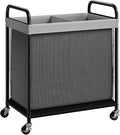 ELYKEN Laundry Hamper 2 Section, 100L Rolling Laundry Sorter with Removable Liner Bag, Laundry Basket with Wheels, Steel Frame with Metal Handle, Clothes Hamper Cart for Laundry Room & Bedroom