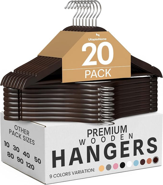 Utopia Home Premium Wooden Hangers 20 Pack - Durable & Slim Coat Hanger - Suit Hanger with 360-Degree Rotatable Hook - Wood Hangers with Shoulder Grooves (Vintage Color)