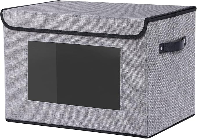 Gray Storage Basket with Lid,Closet Bin,13x9.1x7.9In,1Pack | Fabric Storage Bin with Handles,Portable Decorative Box for Clothes,Hat, Books,Shelf Baskets,Closet Organizers for Bedroom