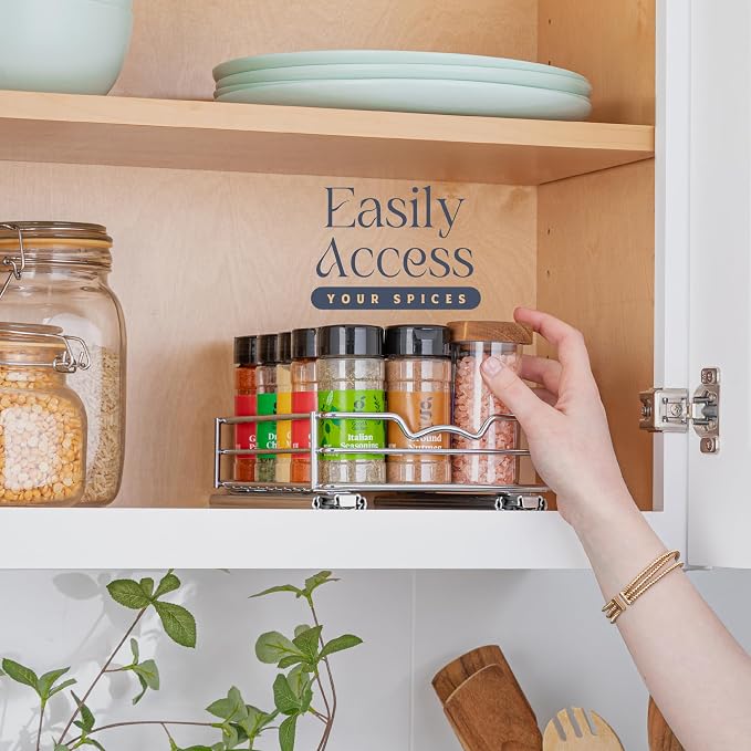 Pull Out Cabinet Organizer for Spices, Cans 6-1/2 "W x 10-1/2"D x 2-3/4”H | Heavy Duty with Lifetime Limited Warranty, Pull Out Spice Rack, Cabinet Pull Out Shelf for Cans, Dishes, Etc, Easy to Reach