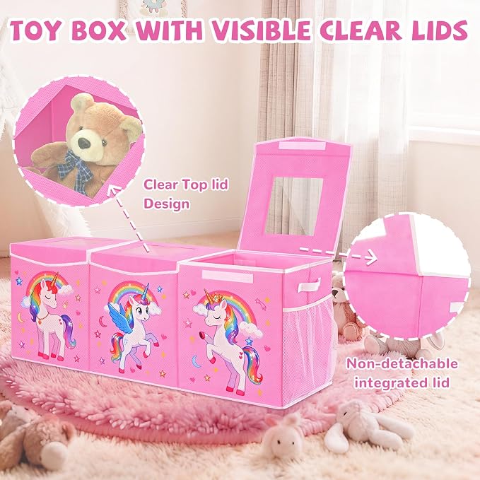 Livole 145L Toy Box, Collapsible Kids Toy Chest Bins with Lids Sturdy Large Toy Storage Organizer Boxes for Girls Nursery Room Playroom Closet, 40"X16"X14", Pink