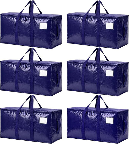 Songrey Heavy Duty Moving Bags, 6 Pack Large Storage Bags with Zipper & Handles, Waterproof Totes Bags for Clothes Packing, Moving, College Supplies, Home Organization