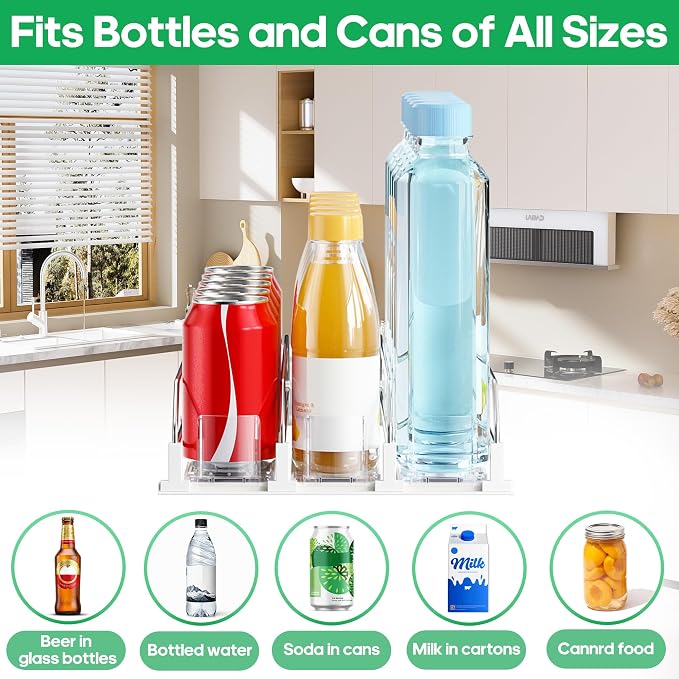 Drink Organizer for Fridge, Automatic Drink Dispenser for Fridge, 12-20oz Soda Can Dispenser for Refrigerator, Soda Can Organizer for Pantry Holds up to 15 Cans, 3 Row