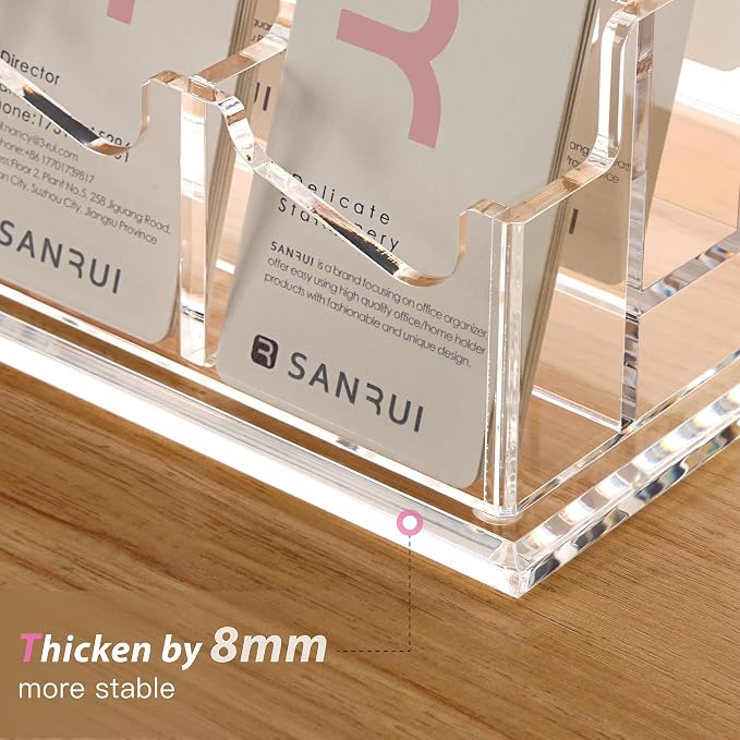 SANRUI Vertical Business Card Holder for Desk,16 Slots 4 Tier Clear Acrylic Business Card Display Stand,Multiple Business Card Desktop Organizer holders for Women and Men,Holds 960 Cards