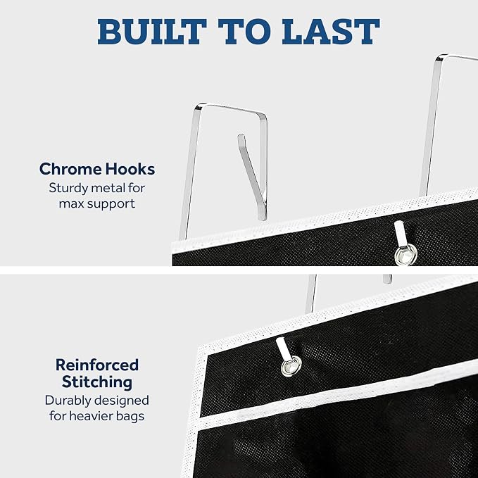 ZOBER Purse Organizer For Closet - Over The Door Purse Organizer W/ 6 Pockets for Easy Purse Storage - Durable Metal Hooks - Purse Rack W/Clear Pockets - Black (1 Pack)