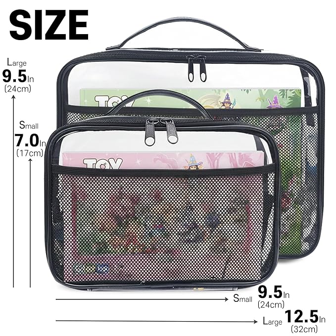 holay 4 Packs PVC Zippered Blocks Set, Toy, Clay, Board game Storage Organizer Case (Name Tag, Manual Pocket) (Black, Large)
