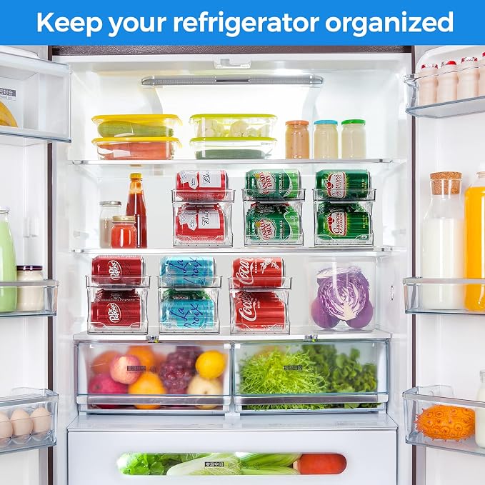 2 Pack Rolling Soda Can Organizer for Refrigerator Can Dispenser for Fridge Beer Soda Seltzer Pop Can Soda Organizer for Fridge 10 Standard Size 11.15oz 12oz 330ML 355ML Cans Holder Storage