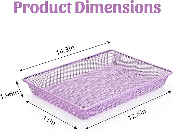 Office Metal Mesh Basket for Desk, Single Paper Tray Organizer, Turn in Trays Classroom, Flat Mail Letter Storage Basket for Office Home Drawers School (5, Purple)