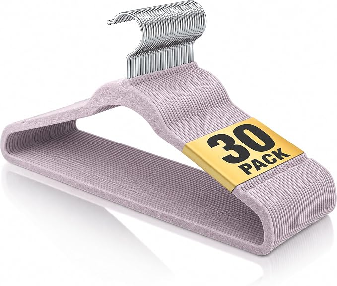 Velvet Hangers 30 Pack, 17.5 Inches Wide Large Size, Heavy Duty Non-Slip Slim Clothes Hangers for Pants, Coats, Skirts, Jeans, Sweaters and More, Nylon-Flocked, Light Purple