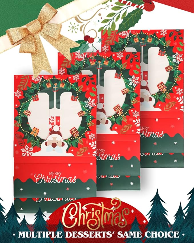 qiqee Christmas 10x10x5 inch Cake Box with Window Bakery Box 4pcs Pastry Box for Christmas's Day