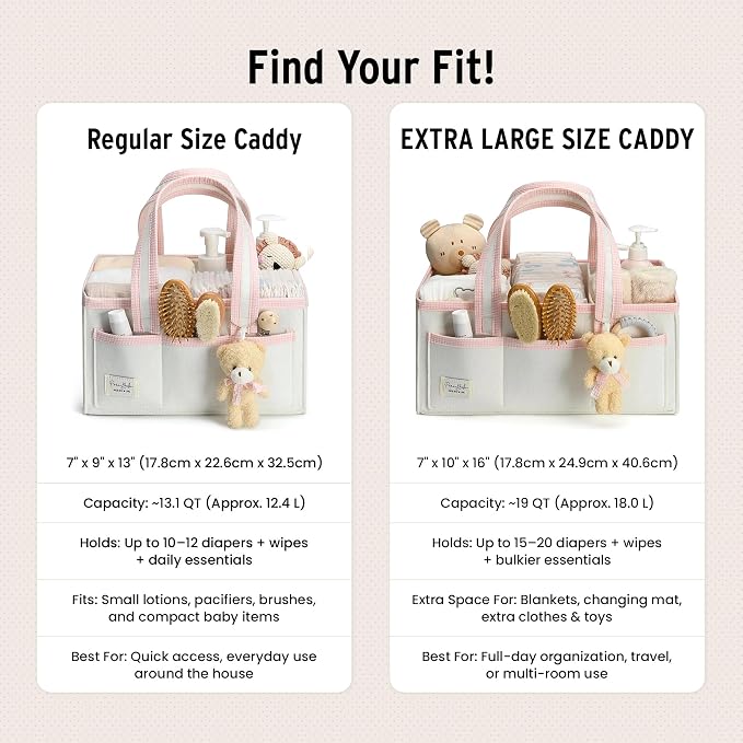 PeraBella Baby Diaper Caddy Organizer, XL Baby Basket Shower Gift Caddy, Portable Felt Changing Table Basket, Nursery Storage Bin, Newborn Boy and Girl Essentials for Registry, Car Diaper Organizer