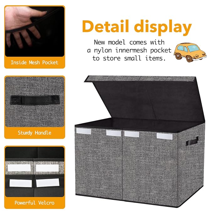 Pantryily Large Toy Storage Box Organizer, Collapsible Kids Toys Boxes Chest Container Bins with Lids & Handles for Livingroom, Playroom, Closet24.5"x13"x16"(Black)