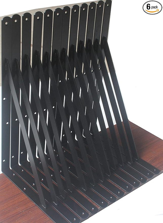 6 Pack L18 x H 12" Black Heavy Duty Shelf Brackets with Screws Metal Shelf Brackets Shelf Support Angle Brackets for Shelves L Brackets Heavy Duty Floating Shelf