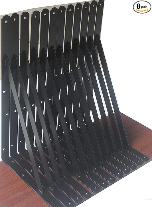 8 Pack L22 x H 12" Black Heavy Duty Shelf Brackets with Screws Metal Shelf Brackets Shelf Support Angle Brackets for Shelves L Brackets Heavy Duty Floating Shelf