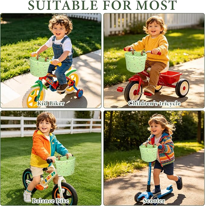 Kids Bike Basket for Girls, Front Bicycle Basket, Easy-Install Adjustable Straps for Balance Bikes Scooters
