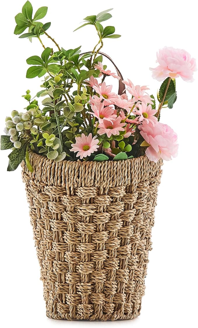 Woven Front Door Basket Seagrass Wall Hanging Basket Decorative Boho Mounted Organizer for Dried Flower Plants Storage Basket for Garden, Home, and Farmhouse Décor