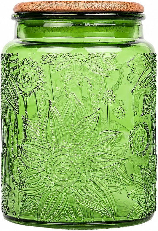Custde Glass Storage Jars With Airtight Lid, 23.7oz Canister For Kitchen Counter with Bamboo Lid, brown sugar, candy, coffee, cookie, salt, tea,pantry cute Jar (Green, 23.7 fl oz)