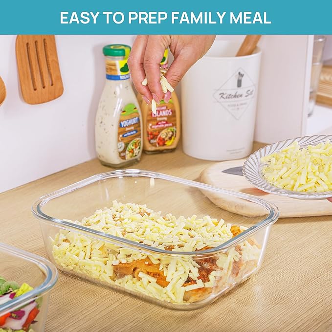 Vtopmart 2Pack 2260ml/76.4oz Extra Large Glass Storage Containers, Blue | Meal Prep Food Container Set with Snap Airtight Lids, Microwave, Oven, Freezer, Dishwasher Safe, Baking, BPA Free