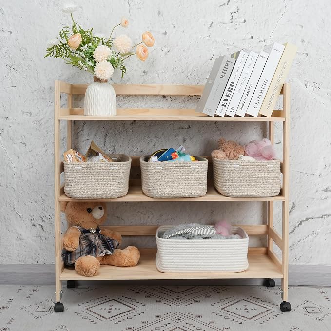 XUANGUO Small Woven Storage Baskets 13“X9”X5“ Decorative Rope Bins for Organizing Shelves, Closets, and Toys, Empty Gift Baskets, Cute Organizer Basket for Home and Office (oatmeal, Large)