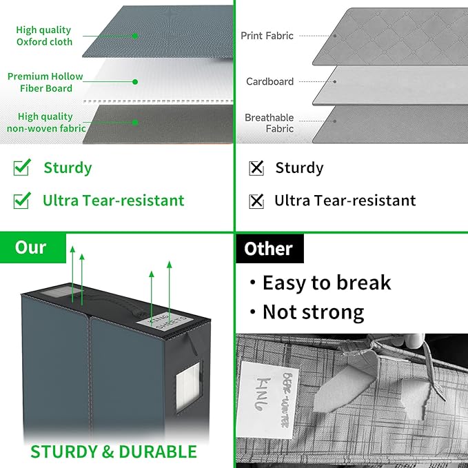 Aokeyee Bed Sheet Organizers and Storage - 4 Pack (Queen or King Size),Foldable Storage Box for Duvet Cover Set, Linen Closet Organizer for Bedding Clothes Blankets, Grey