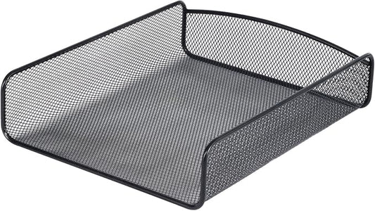 Safco Onyx Mesh Single Tray Desktop Organizer | Heavy Duty Steel | Powder Coat Finish | 11.75 x 9.25 x 2.5" | Office Supplies Organizer | Letter Trays & Stacking Supports | Black