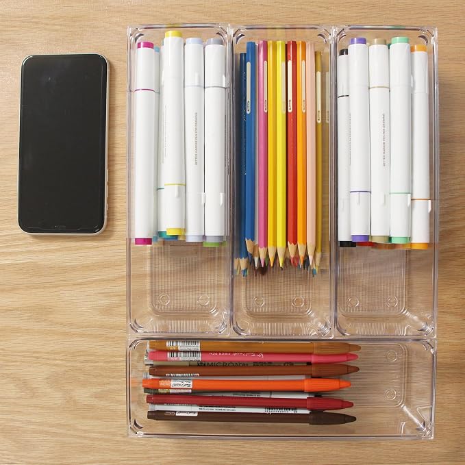 LotFancy 8 Pack Clear Plastic Drawer Organizers, 9.2''×3''×2'', Food Grade Storage Trays, Non-Slip Storage Bins for Kitchen Utensil, Silverware Cutlery, Bathroom, Office Desk, Makeup, Jewelry