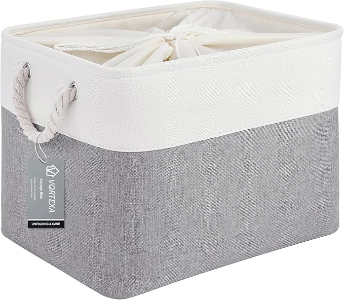 Large Storage Baskets- 16x12x12 inch Storage Bins for Shelves and Closet Organizing, Foldable Fabric Bin for Home Organization Clothes and Laundry (1-Pack, White&Gray)