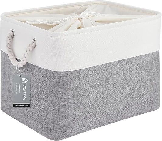 Large Storage Baskets- 16x12x12 inch Storage Bins for Shelves and Closet Organizing, Foldable Fabric Bin for Home Organization Clothes and Laundry (1-Pack, White&Gray)