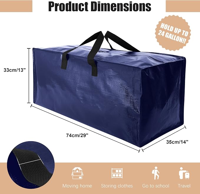 NATURELUX Heavy Duty Moving Bags with Backpack Straps and Strong Handles, Alternative to Moving Boxes and Storage Totes for Dorm Room Essentials, 6 Pack, Blue